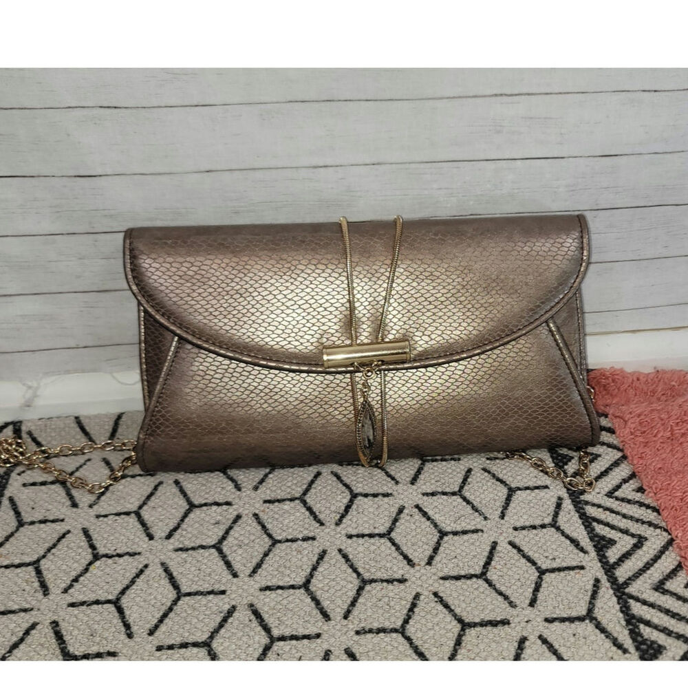 KATE LANDRY BRONZE CLUTCH W SHOULDER CHAIN